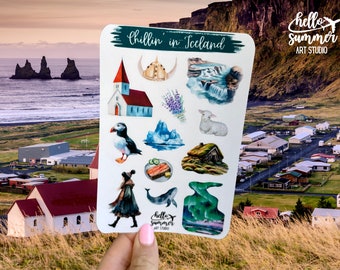 Chillin' in Iceland Sticker Sheet - Planner Stickers, Scrap Book Stickers, Travel Stickers, Reykjavik Stickers, Puffins, Glacier, Nordic