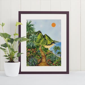 Impresión de arte en acuarela de Kauai: arte mural de Hawái, costa nepalí, parque estatal de la costa de Na Pali, valle de Kalalau, arte mural de viajes, acuarela de playa