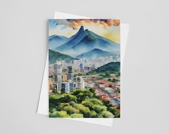 Caracas Watercolor Greeting Cards, 5 x 7 greeting card set, digital art, blank cards, stationery, Venezuela Gifts, Venezuela Souvenir