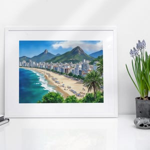 Copacabana Beach Watercolor Art Print - Rio de Janeiro, Brazil, Carnival, Travel Art, South America Poster, Rio Wall Art, Souvenir, Gift