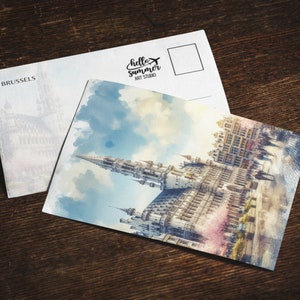 Postal de acuarela de Bruselas, juego de tarjetas de felicitación de 5 x 7, arte digital, pintura de acuarela, obra de arte de viaje, postales de Bélgica, arte de Europa