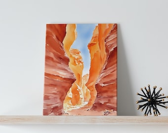Antelope Canyon 2 Aquarell Kunst Leinwand - Utah, Red Canyon, Nationalpark Geschenke, Südwesten Wandkunst, Arizona Dekor, Wüstenmalerei, Navajo