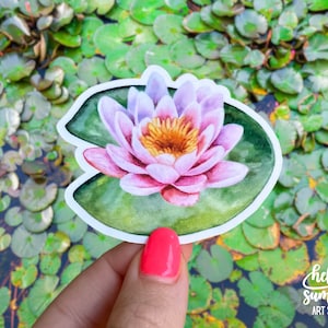 Waterlelie sticker - Thailand, Vietnam, China, Bangladesh, Sri Lanka, Iran, bloem sticker, aquarel sticker, reiskunst, backpacker
