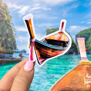 Thailand Long Boat Sticker - Thailand Sticker, Bangkok Sticker, Asia, Backpacker Sticker, Phi Phi Islands, Travel, Journal Sticker, Longboat