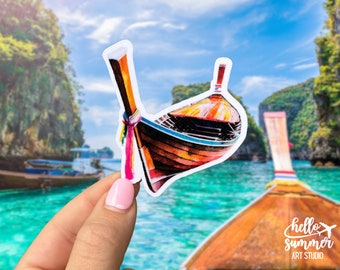 Adesivo della barca lunga thailandese - Adesivo Thailandia, Adesivo Bangkok, Asia, Adesivo per backpacker, Isole Phi Phi, Viaggio, Adesivo per diario, Barca lunga