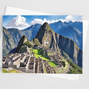 Cartes de voeux aquarelles Machu Picchu, jeu de cartes de voeux 5 x 7, Pérou, Cartes vierges, Floride, Merci, Amérique du Sud, Papeterie de voyage