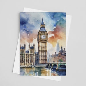 Cartões comemorativos do Big Ben, Londres, conjunto de cartões comemorativos 5 x 7, arte digital, pintura da Inglaterra, presente, lembrança, arte de viagem, papelaria da Europa, Reino Unido