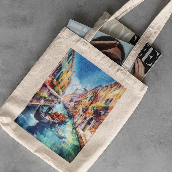 Venice Italy Canvas Tote - Library Bag, Reusable Grocery Bag, Cotton Tote Bag, Travel Beach Bag, Europe Art, Italy Souvenir