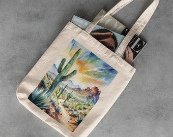 Saguaro National Park Canvas Tote - National Park Gifts, Arizona, Reusable Grocery Bag, Travel Gifts, Shopping Bag, Cactus, Southwestern