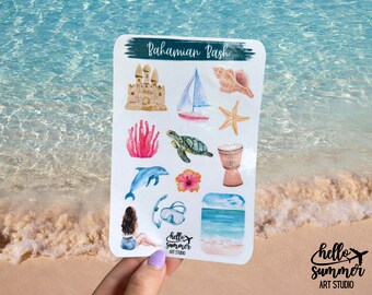 Bahamian Bash Sticker Sheet - Planner Stickers, Scrap Book Stickers, Travel Stickers, Bahamas Stickers, Caribbean, Islands, Beach, Tropical