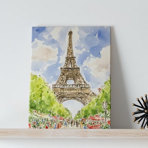 Eiffel Tower Watercolor Art Canvas - Paris Wall Art, Cityscape Painting, Parisan Art Canvas, Fine Art Canvas, Nursery Art, Impressionist