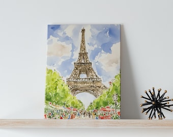 Eiffel Tower Watercolor Art Canvas - Paris Wall Art, Cityscape Painting, Parisan Art Canvas, Fine Art Canvas, Nursery Art, Impressionist