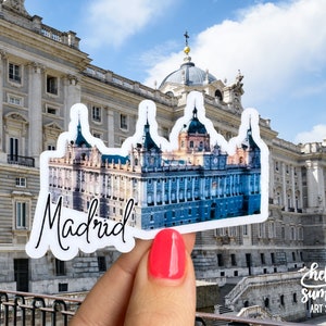 Sticker Paleis van Madrid - sticker Spanje, sticker Madrid, aquarelsticker, Spaanse stickerkunst, automagneet, koelkast, reisliefhebber