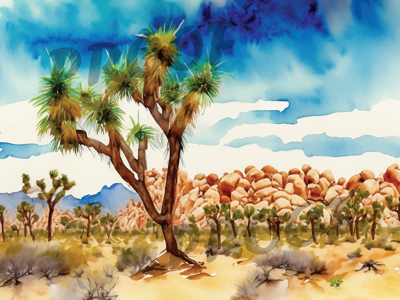 Joshua Tree Watercolor Art Print - National Park Gifts, California Wall ...