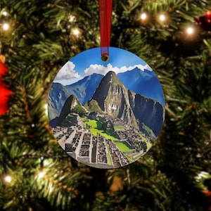 Machu Picchu Christmas Ornament - Peru Souvenir, Machu Picchu Watercolor, Custom Ornament, Wedding Gift, Engagement Ornament, Peru Gift