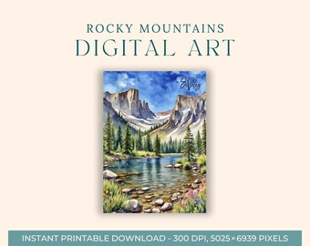 Rocky Mountain National Park Watercolor (DIGITAL ART) Rockies, Colorado, Dream Lake Wall Art, National Park Art, Mountains, Printable Art