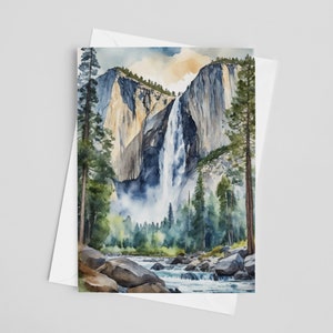 Cartes de voeux aquarelles du parc national de Yosemite, jeu de cartes de voeux 5 x 7, cadeaux parc national, nature, cartes d'art, chutes de Yosemite