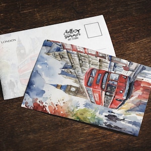 Postal de acuarela de Londres, Londres, juego de tarjetas de felicitación de 5 x 7, arte digital, pintura de Londres, arte de viaje, postal de Inglaterra, recuerdo del Reino Unido, regalos