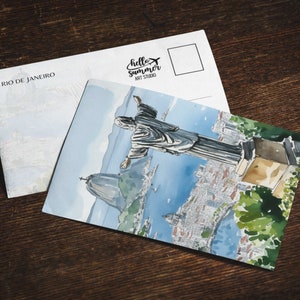 Cartes postales aquarelles de Rio, jeu de cartes de voeux 5 x 7, Christ Rédempteur, Brésil, Rio de Janeiro, jeu de cartes postales, cartes postales, cadeaux de voyage