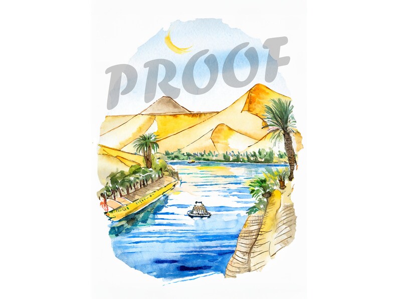 Nile River Watercolor Painting DIGITAL ART Egypt, Cairo, Travel Art ...