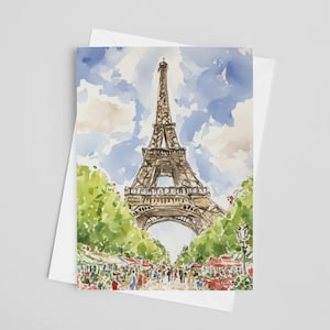 Eiffel Tower Watercolor Greeting Cards, 5 x 7 greeting card set, Paris, impressionist, France painting, travel artwork, Europe Stationery