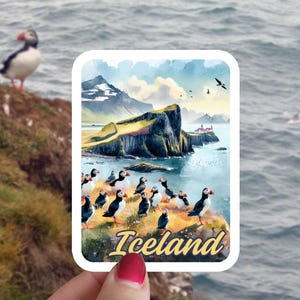 Iceland Sticker - Vik Sticker, Puffins, Travel Sticker, Nature, Reykjavik, Travel, Wanderlust, Car Magnet, Watercolor, Europe, Souvenir
