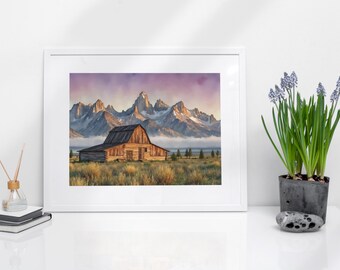 Grand Teton Watercolor Art Print - National Park Gifts, Nature Poster, Mountains, Wyoming, Fine Art, National Park Watercolor, Jackson Hole