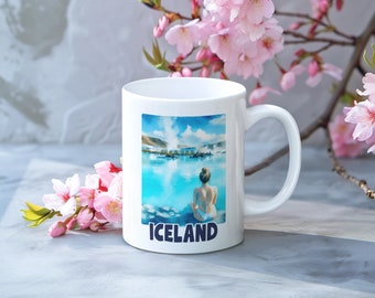 Blaue Lagune Kaffeetasse - Island Geschenk, Island Teetasse, Island Aquarell Kunst, Reisegeschenk, Geschenk für Mama, Island Souvenir, Reiseliebhaber Tasse