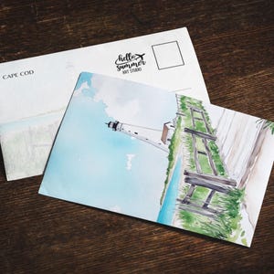 Cape Cod Aquarell Postkarte, 5 x 7 Grußkarten Set, Massachusetts, Neu England, Hochzeitskarten, Reise-Kunst, Postkartenset, Leuchtturm