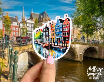 Amsterdam Canal Houses Sticker - Netherlands Sticker, Holland Sticker, Travel Sticker, Europe Sticker, Amsterdam Watercolor Art, Wanderlust