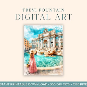 Aquarelle fontaine de Trevi à Rome (ART NUMÉRIQUE) Italie, art du voyage, impressions d'art, carte postale à faire soi-même, art de fiançailles, peintures de la ville de l'Europe