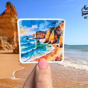 Pegatinas de playas del Algarve: pegatinas de Portugal, pegatinas de playa, pegatinas de viaje, Europa, pegatinas para mochileros, pegatinas para planificadores, arte de acuarela