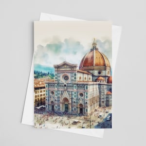 Cartões comemorativos do Duomo de Florença, conjunto de cartões comemorativos 5 x 7, arte digital, pintura da Itália, arte de viagem, papelaria da Europa
