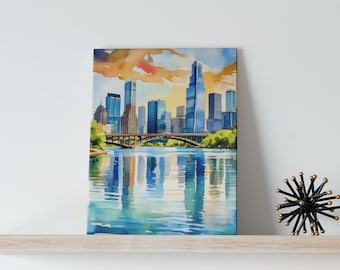 Lady Bird Lake aquarel kunst canvas - Austin Wall Art, afdrukbare muurkunst, Austin canvas, canvas afdrukken, Texas Wall Art, reiskunst