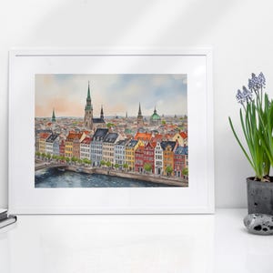 Copenhagen Watercolor Art Print - Denmark, City Wall Art, Copenhagen Art Poster, Colorful Wall Art, Europe City Paintings, Travel Souvenir