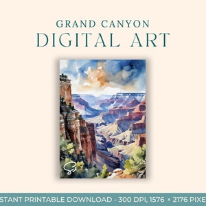 Grand Canyon National Park Watercolor Painting (DIGITAL ART) National Park, Arizona, Printable Wall Art, Digital Print, National Park Gifts
