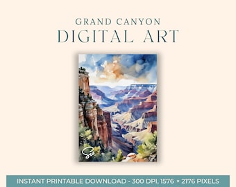 Grand Canyon National Park Watercolor Painting (DIGITAL ART) National Park, Arizona, Printable Wall Art, Digital Print, National Park Gifts