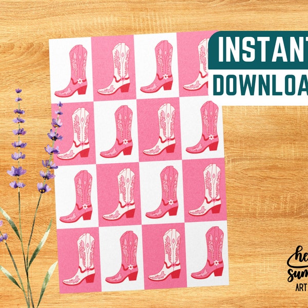 Cowgirl Boots Printable Greeting Card - Instant Download, DIY Print Cards, Cowboy, Western, Pink, Girly, Digital, Bachlorette, Bridesmaids