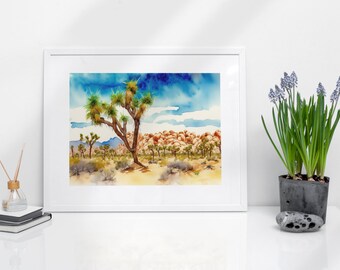 Joshua Tree Watercolor Art Print - National Park Gifts, California Wall Art, National Park Poster, Desert Watercolor, Southwest, Nature