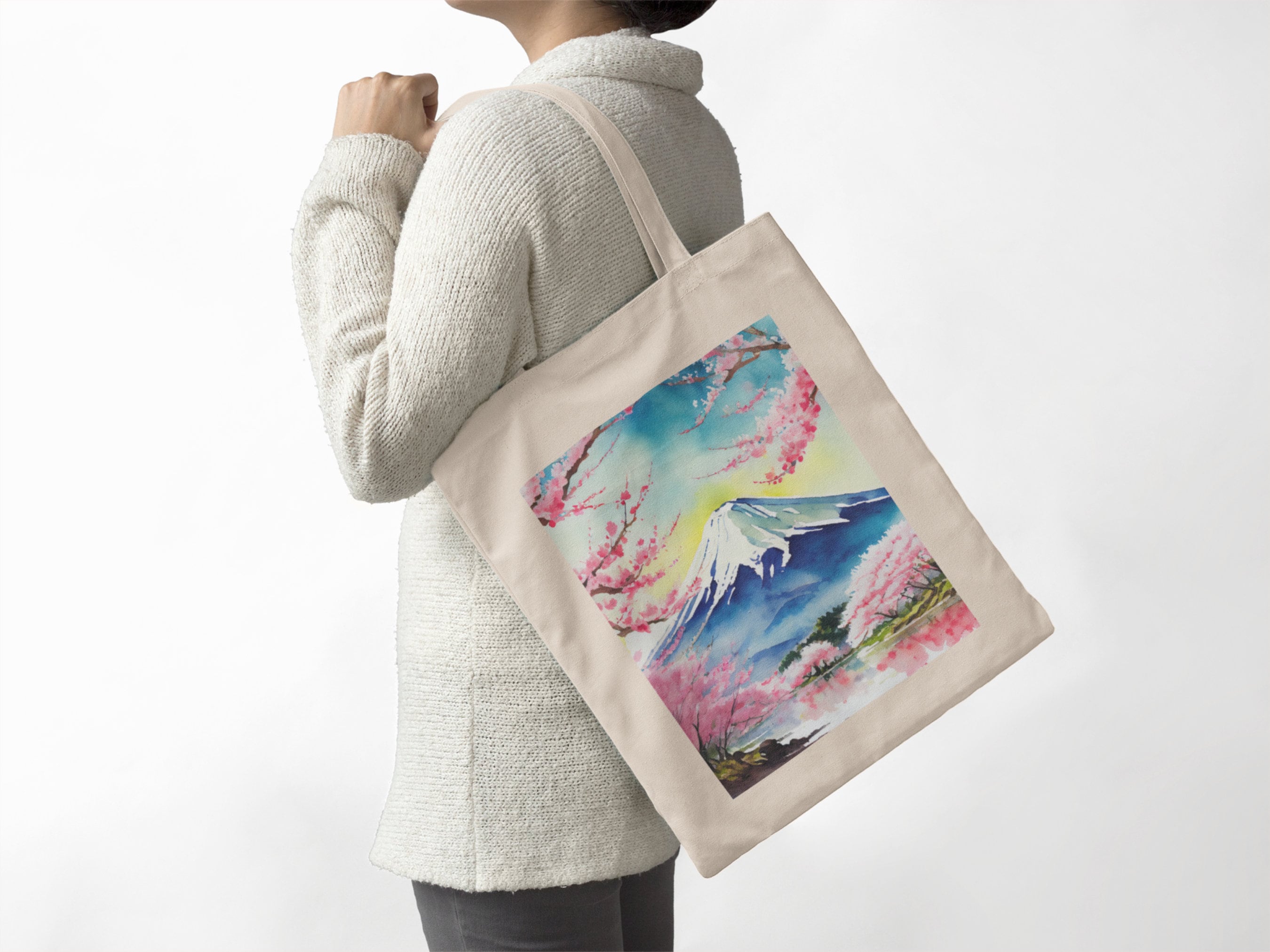 Mount Fuji Canvas Tote - Library Bag, Reusable Grocery Bag, Cotton