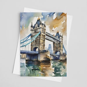 Cartões comemorativos da London Tower Bridge, conjunto de cartões comemorativos 5 x 7, arte digital, pintura da Inglaterra, presente, lembrança, arte de viagem, papelaria da Europa