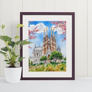 Sagrada Familia Barcelona Watercolor Art Print - Spain, Travel Art, Art Prints, Barcelona Gifts, Wall Art, Spain Poster, Large Wall Art