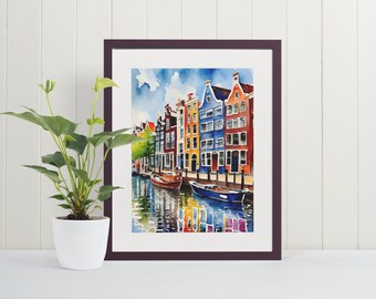 Amsterdam 2 Watercolor Art Print - Netherlands, Travel Art, Art Prints, Europe City Paintings, Fine Art Poster, Watercolor Canvas, Holland