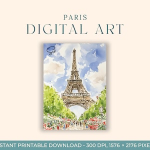 Eiffel Tower Impressionist Painting (DIGITAL ART) Paris, France, Travel Art, Art Prints, Watercolor, Europe Wall Art, Printable Wall Art