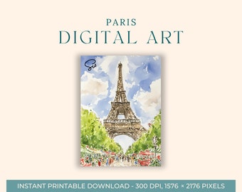 Eiffel Tower Impressionist Painting (DIGITAL ART) Paris, France, Travel Art, Art Prints, Watercolor, Europe Wall Art, Printable Wall Art
