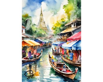 H. Yuasa 水彩画 東南アジア水上マーケットの風景 il_340x270.5885734387_bujv.jpg