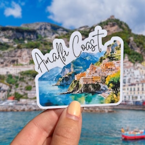 Sticker côte amalfitaine - Italie, Naples, Portifino, Sticker routard, aquarelle, Europe, aimant de réfrigérateur, aimant de voiture, autocollant de journal