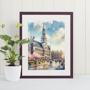 Stampa artistica ad acquerello di Bruxelles - Gran Palazzo del Belgio, Arte di viaggio, Stampe artistiche, Poster del Belgio, Arte murale, Stampa artistica del Belgio, Poster d'arte