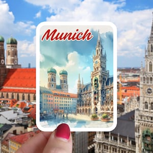 Sticker Marienplatz - sticker München, sticker Duitsland, cadeau reisliefhebber, automagneet München, autosticker München, Duitsland, Europa