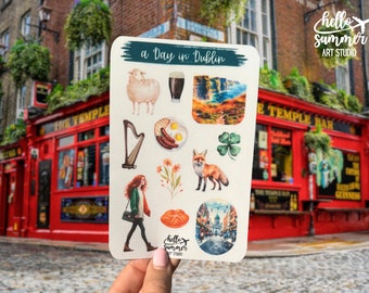 Day in Dublin Sticker Sheet - Planner Stickers, Scrap Book Stickers, Travel Stickers, Journal, Ireland, Doolin, Europe, Kawaii Stickers